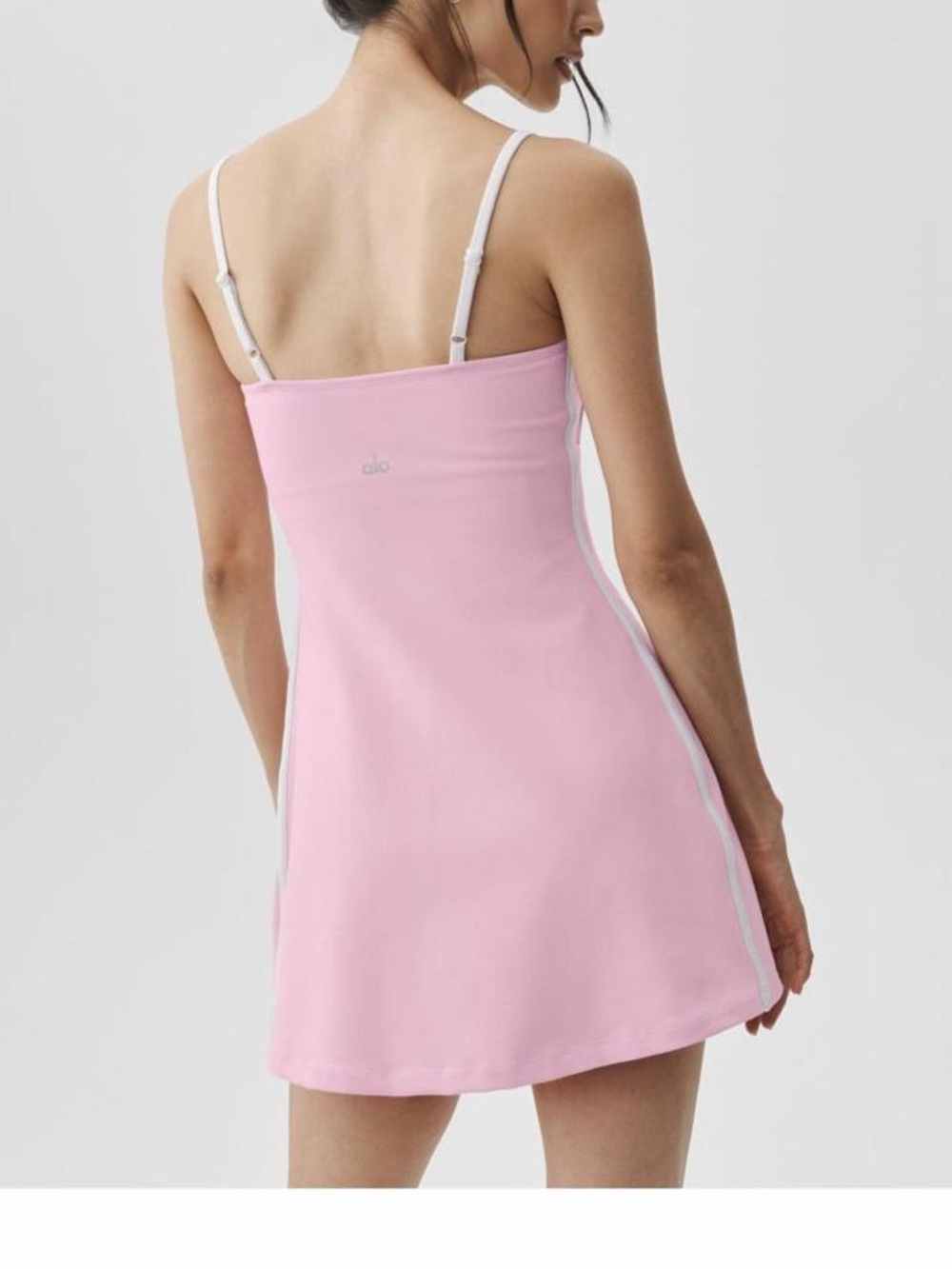 ALO Airbrush Streamlined Mini Dress in Pink Marshmallow with Contrast White Trim